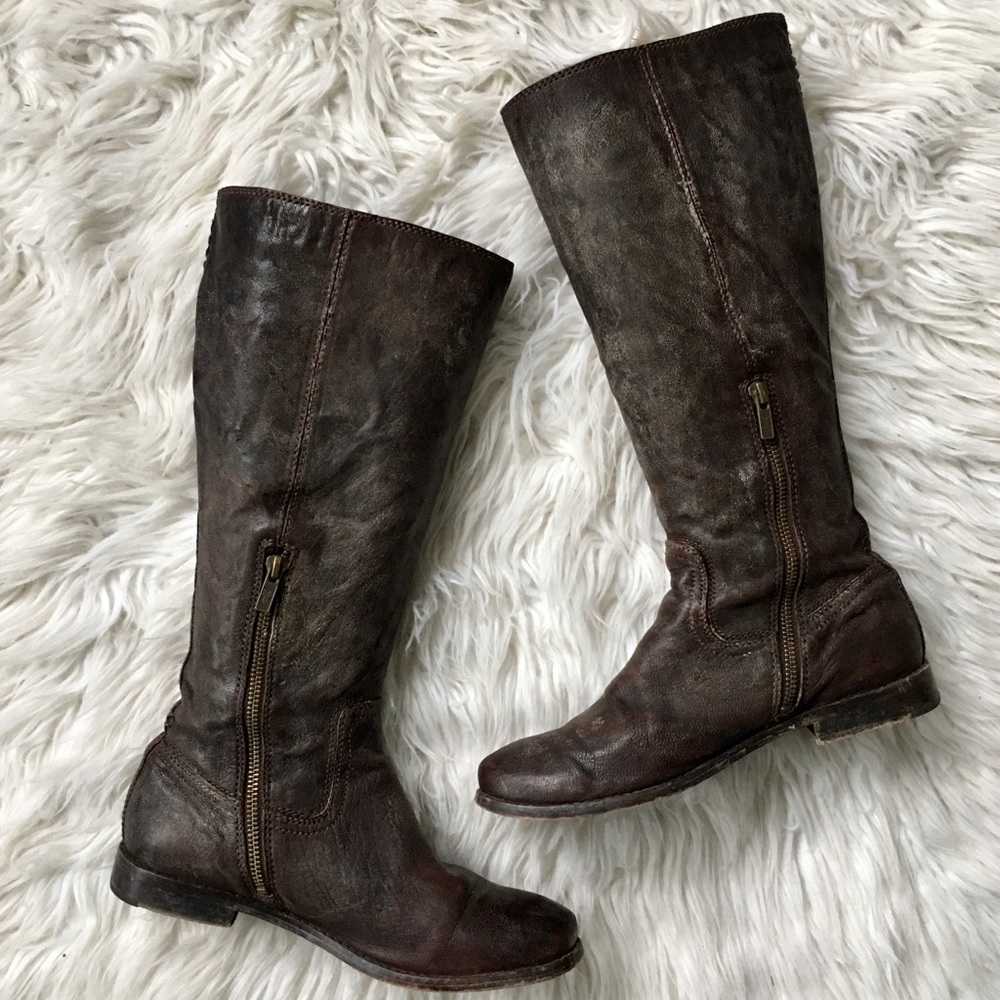 Frye Anna Inside Zip Chocolate Knee High Boots - Picture 2 of 7